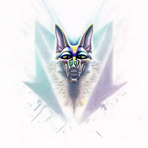 Anubis Portrait With Half Of Dog Skull With Sharp Teeth