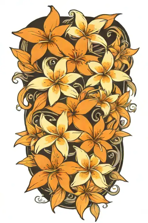 Black Stars With Orange Plumerias