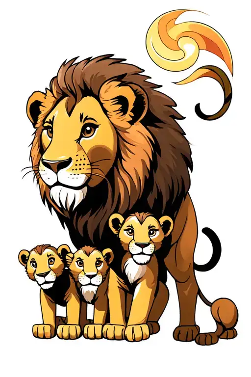 Mother Lion And 4 Cubs