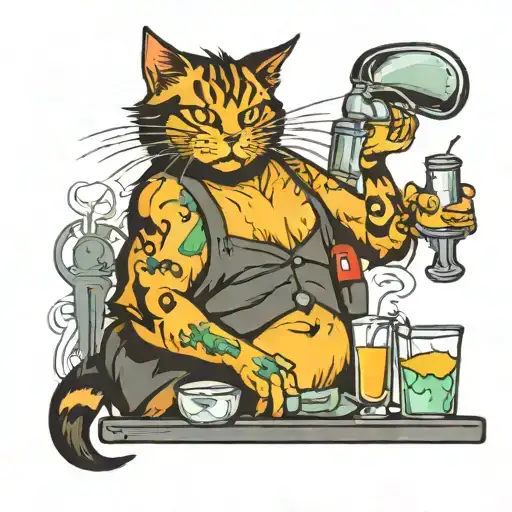 A Cat Mixing Cocktails Behind A Bar