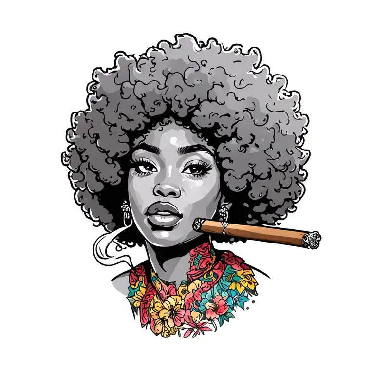 Black Girl With Afro Smoking A Cigar