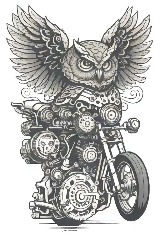 Owl And Motorcycle Engine With Gears