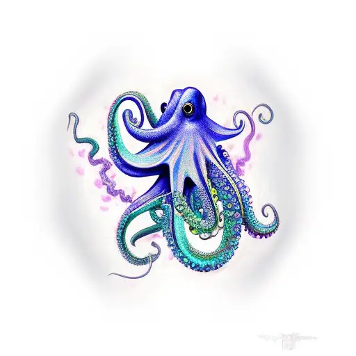 Blue Purple Octopus On Shoulder And Arm