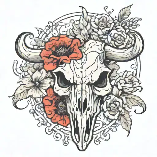 Bull Skull Made Of Poppy Flowers
