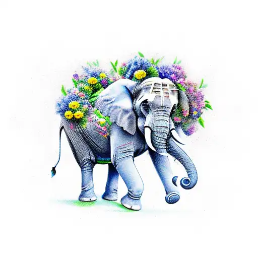 Elephant Transforming Into A Storm Of Flowers
