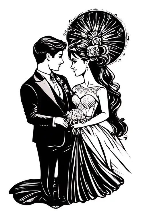 Line Art Celebrating Wedding