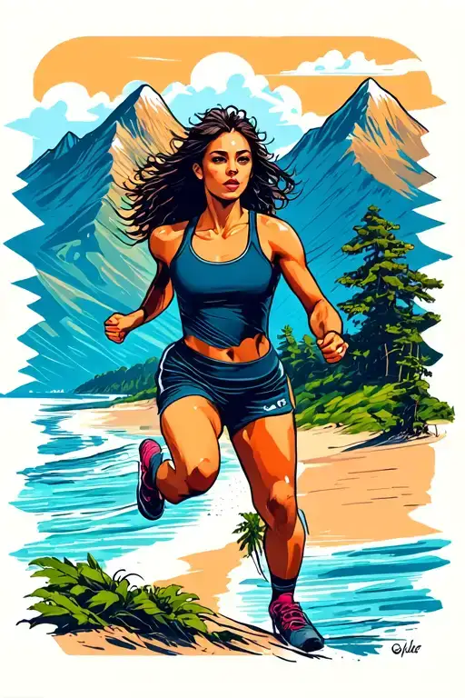 Mountains Beach Running Woman