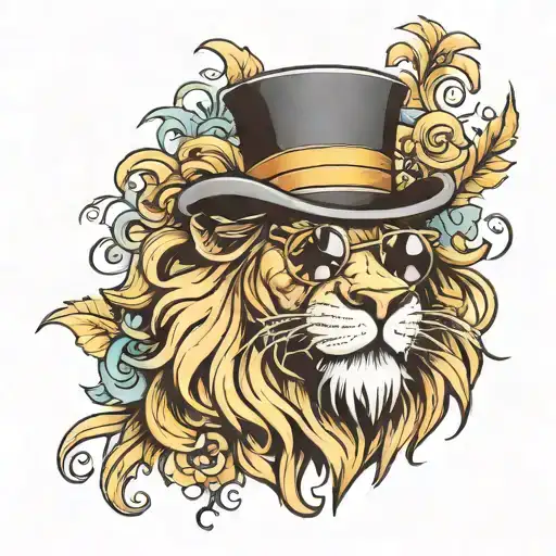 Lion Wearing Sunglasses And A Top Hat Head