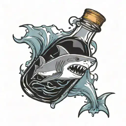 A New-school Style Black Ink Bottle With A Shark Fin Emerging From The Top