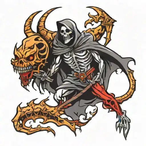 Demon With Long Tail Or Grim Reaper