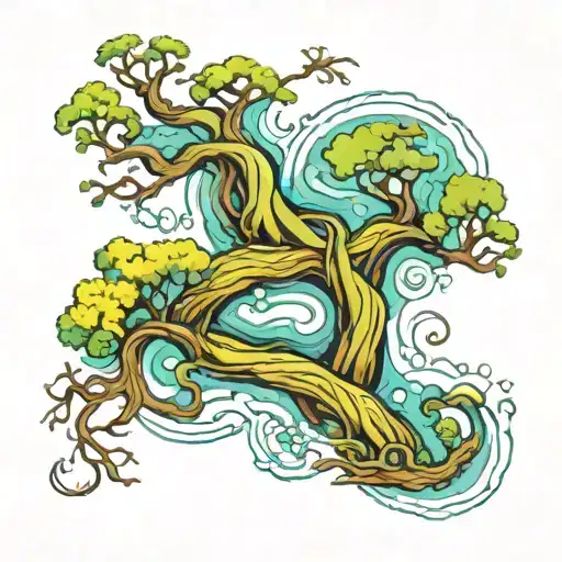 An Abstract Design Of Intertwining Rivers And Trees