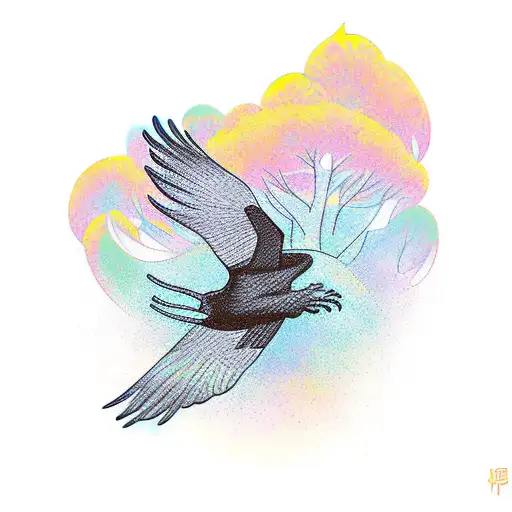 Crow Flying Out Of A Deep Forest