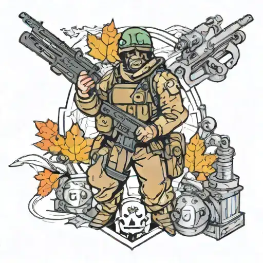 Incorporate Elements Of Popular Video Game Characters Into A Canadian Military Themed Tattoo Design