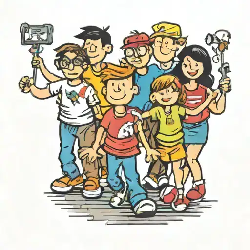 A Walking Stick Figure Holding Hands With Friends In A New-school Style