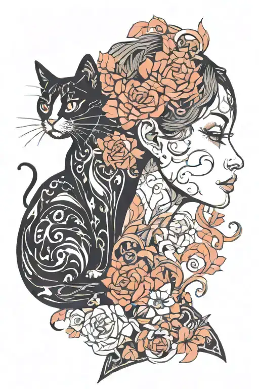 Woman With Cat Silhouette