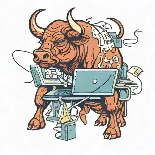 Bull Looking At The Stock Market At The Computer