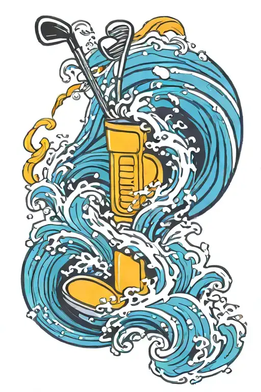 Golf Clubs And Water Waves