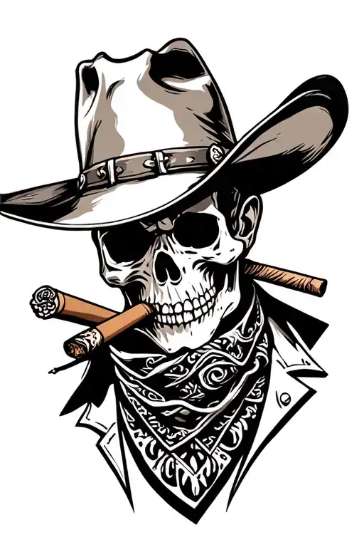 Tattoo Of Cowboy Skull Smoking A Cigar And Wearing A Cowboy Hat And Blurryface Bandana