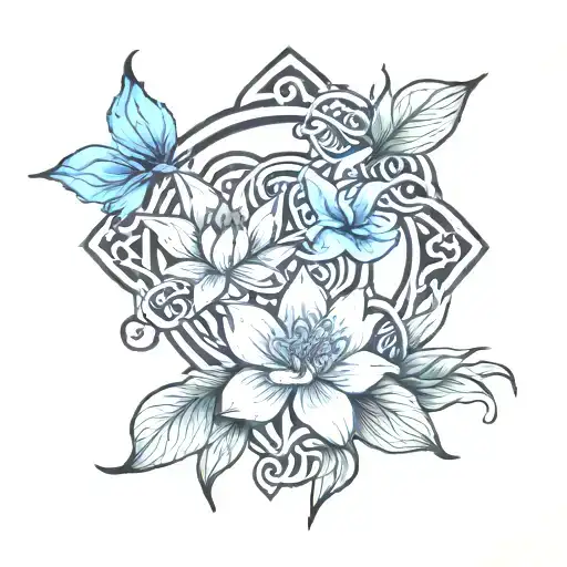 Celtic Father Daughter Knot Surrounded By Water Lily And Larkspur