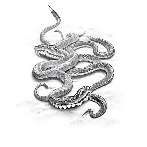 Japanese Snake Fighting A Viking To Go Across The Chest