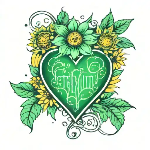 Green Heart Sunflower And Word Eternity