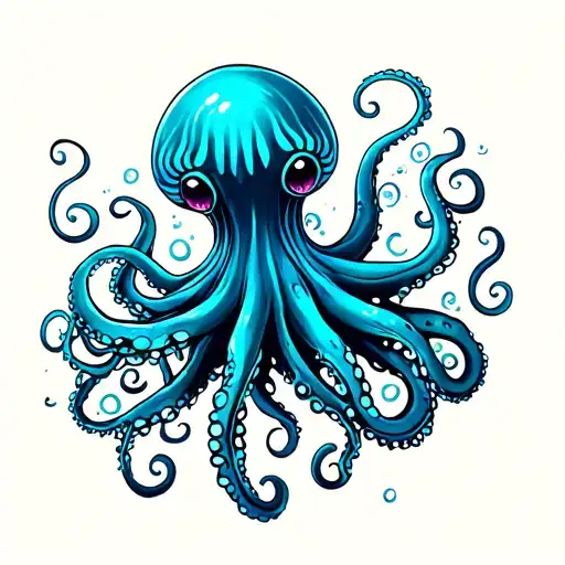 Octopus And Jellyfish Floating