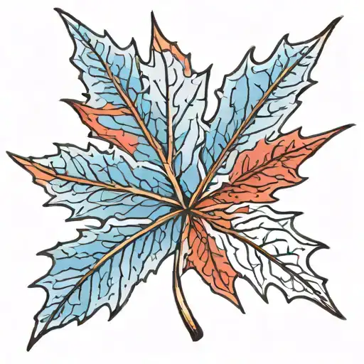 One Maple Leaf With White Blue Red Color