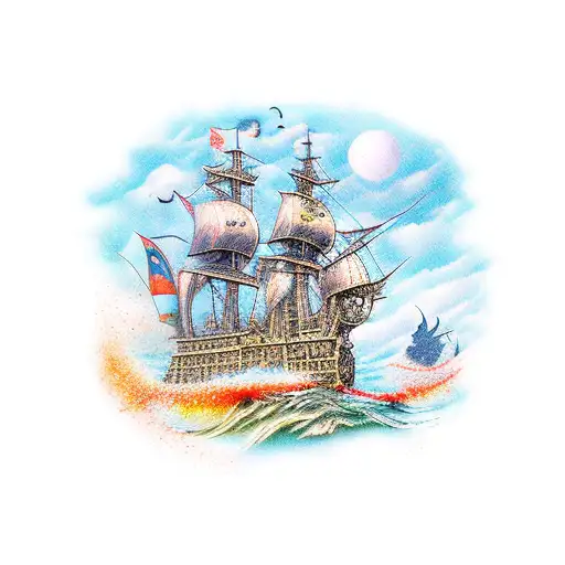 Sea Bottom And Pirate Ship