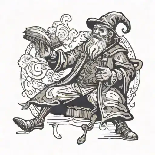 Medieval Magician With A Book In One Hand And A Flask In The Other