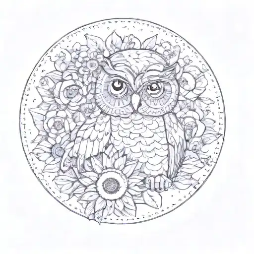 An Owl With Sunflowers