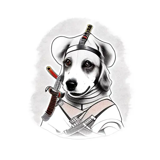 Brown Medium Sized Dog With Katana Sword