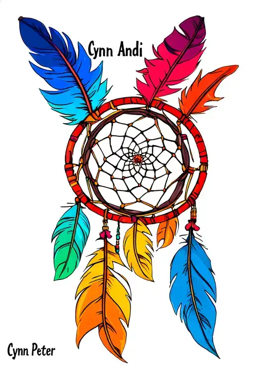 Stacked Names Cynn Andi Peter In A Circle To Be Used In A Dream Catcher With 3 Color Feathers