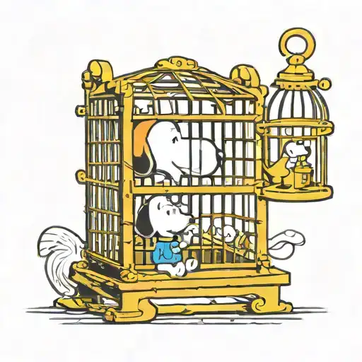 Snoopy In Tweety Bird's Cage With Sylvester Beside
