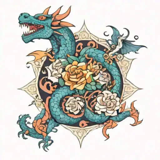 Dragon Flowers Geo Symteric Shapes