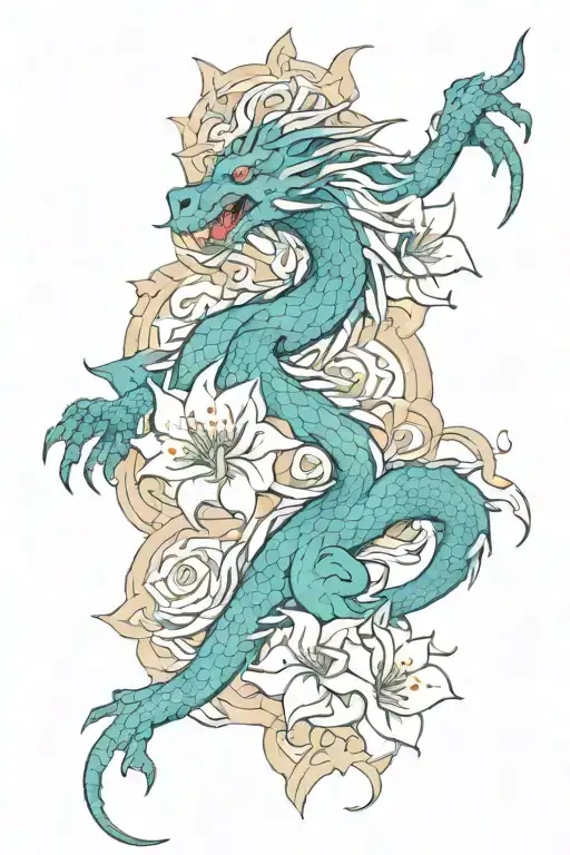 Dragon Flowers Geo Symteric Shapes Surrounding