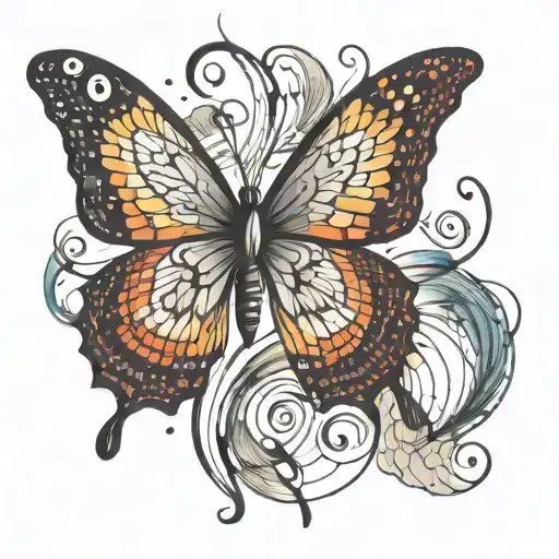 A Butterfly Made Of Binary Code Flying Over An Ocean Wave