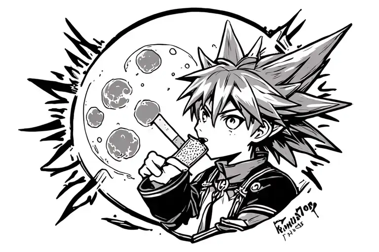 Sora From Kingdom Hearts Eating Popcicle With Full Moon