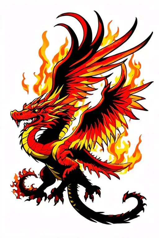 Dragon Holding A Phoenix Rising From The Ashes