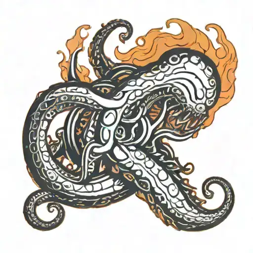 Red And Orange Kraken With Fire And Lava