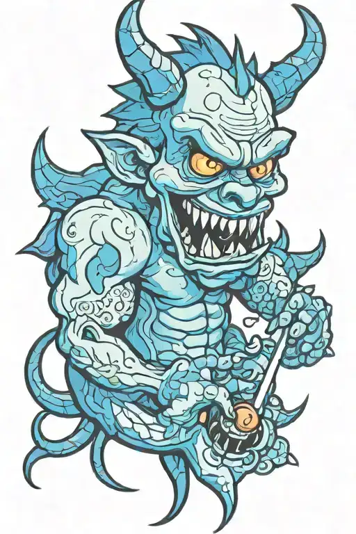 Blue Cartoonish Demon Addicted To Crystal Meth