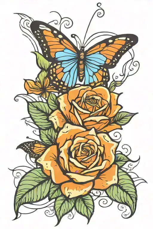 One Rose Orange With One Butterfly