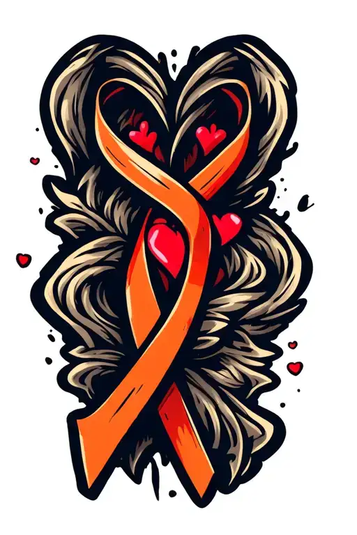Orange Ms Awareness Ribbon With Red Heart Disease Awareness Ribbon Layered Over It