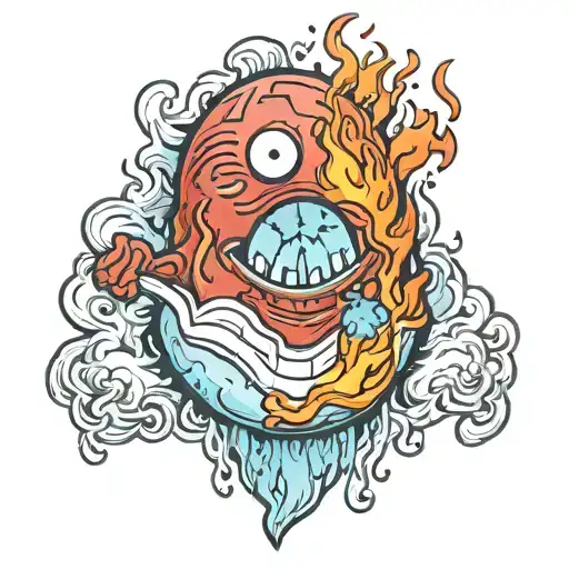 Half Blue Cartoon Calcifer Half Red Cartoon Calcifer