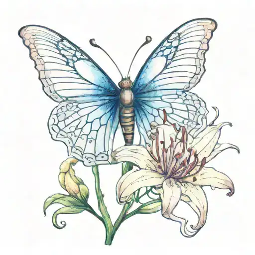 A Spider Lily And Butterfly Depicted In A Watercolor Style
