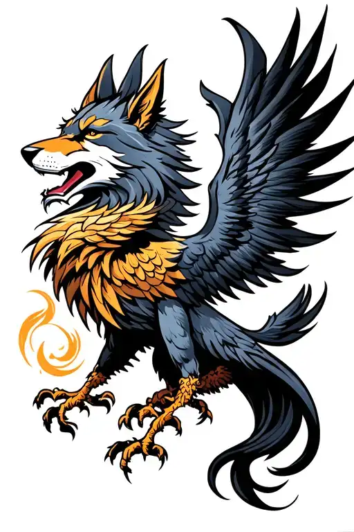 Wolf And Phoenix Rising Phoenix Bird