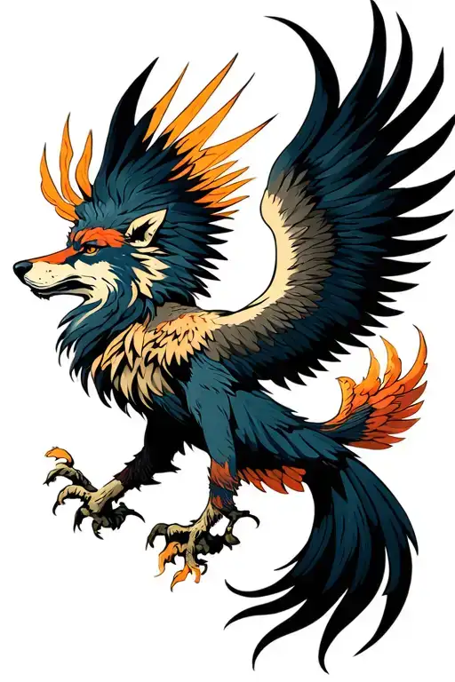 Wolf And Phoenix Rising Phoenix Bird