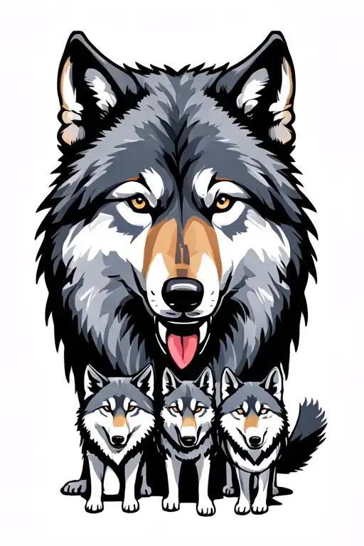 Background With A Large Wolf And Two Wolves Less In Front