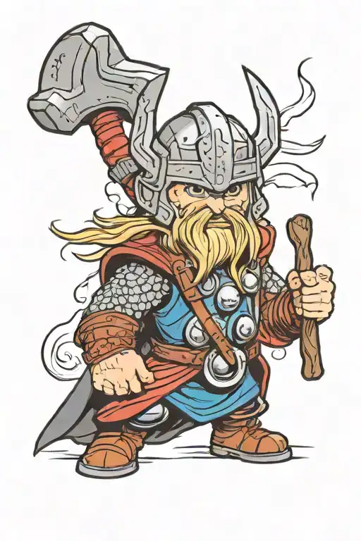 A New-school Tattoo Of Thor From Marvel Comics Playing Baseball With A Viking Helmet On