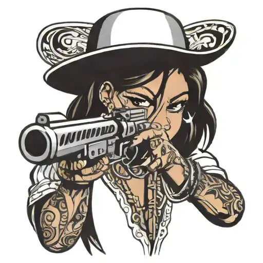 Chicano Girl Holding Gun Shooting