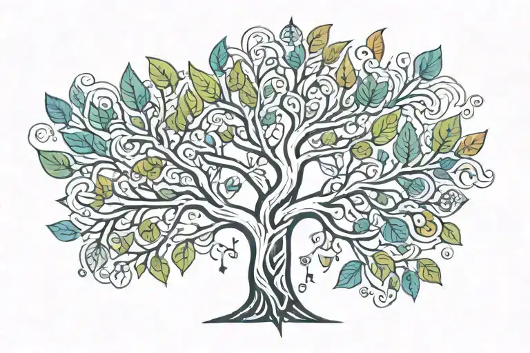 A Family Tree With Heart-shaped Leaves Intertwined With Geometric Shapes